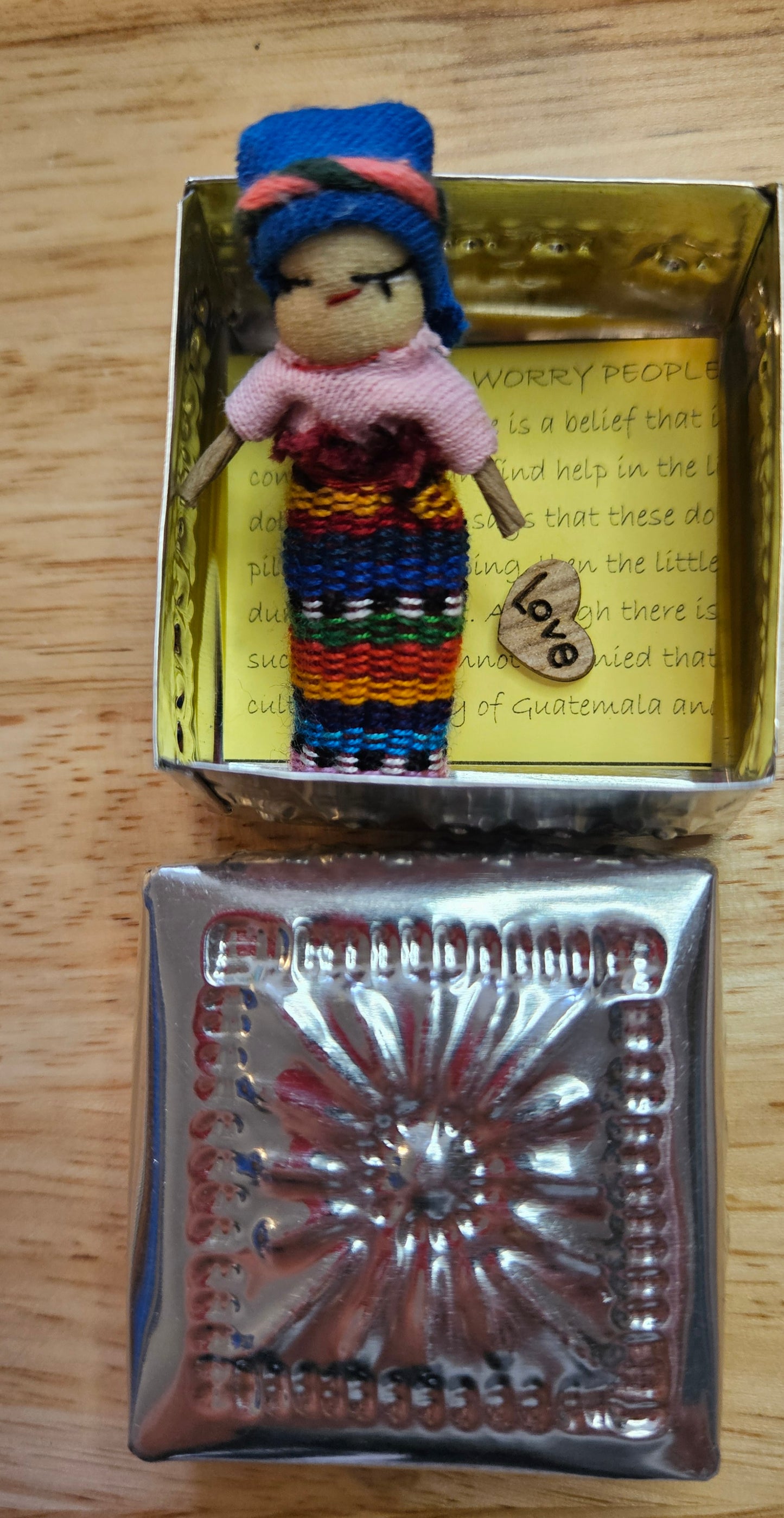 Guatemalan Worry Doll including Hand Pressed tin Box - Doll 3