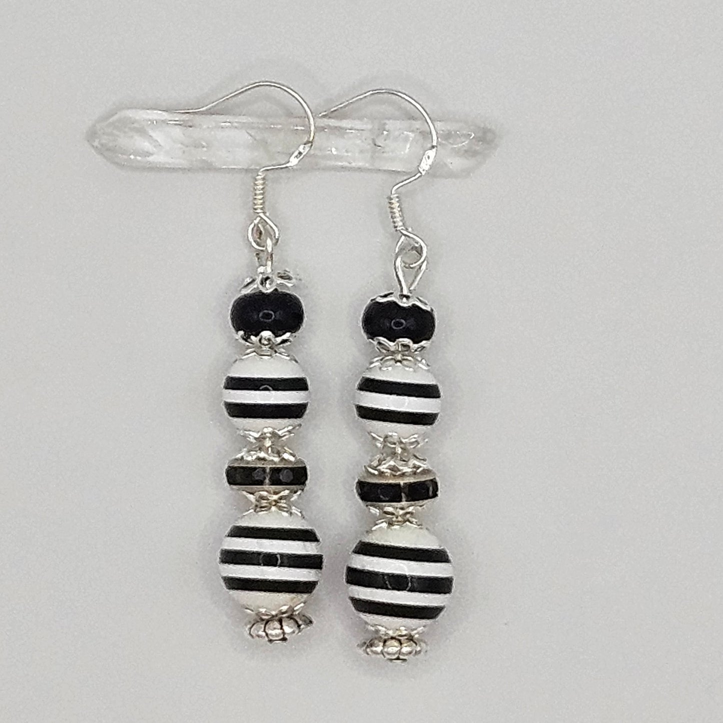 Earrings - Trade/Gemstone Beads - Black n White