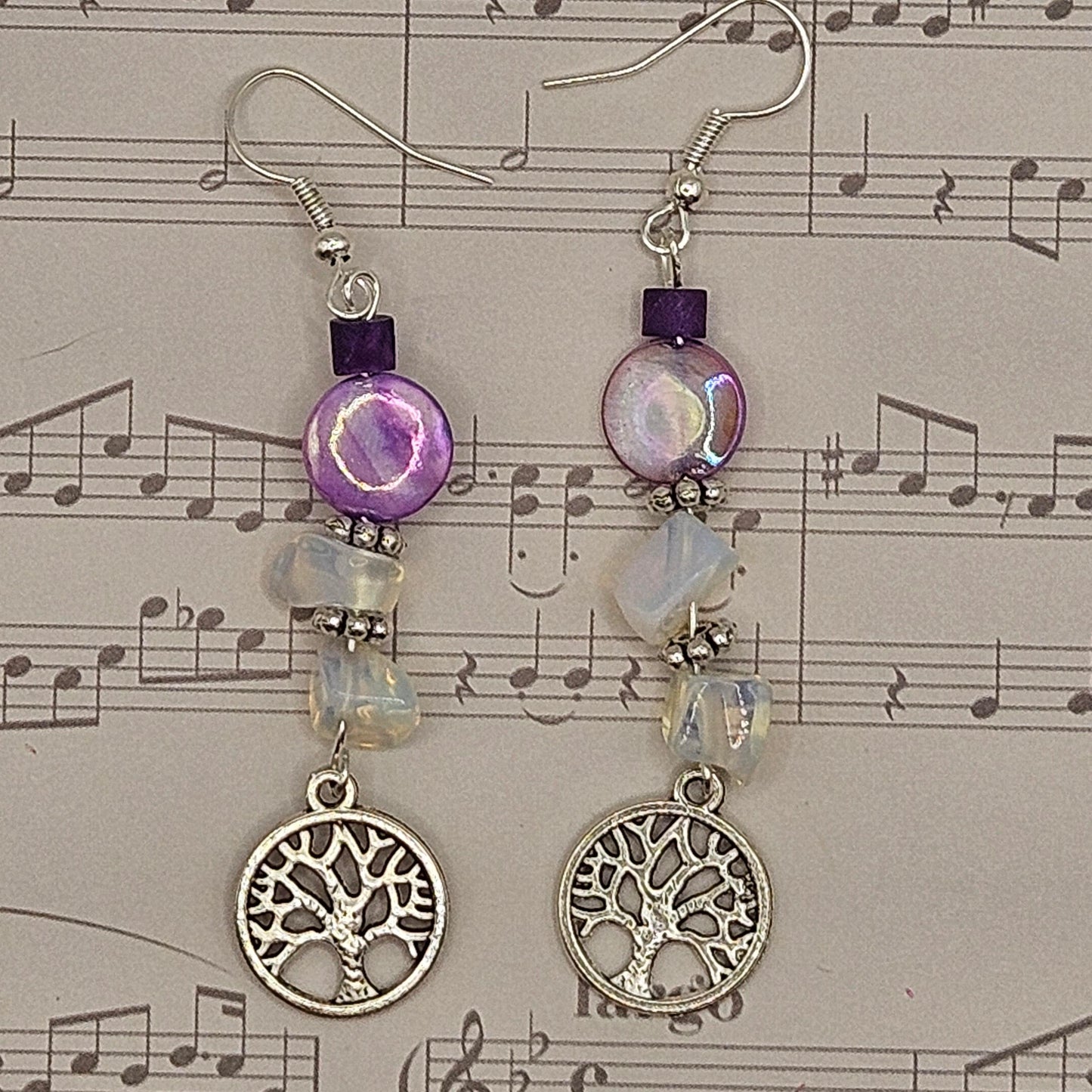 Earrings - Trade/Gemstone Beads - Moonstone and Shell