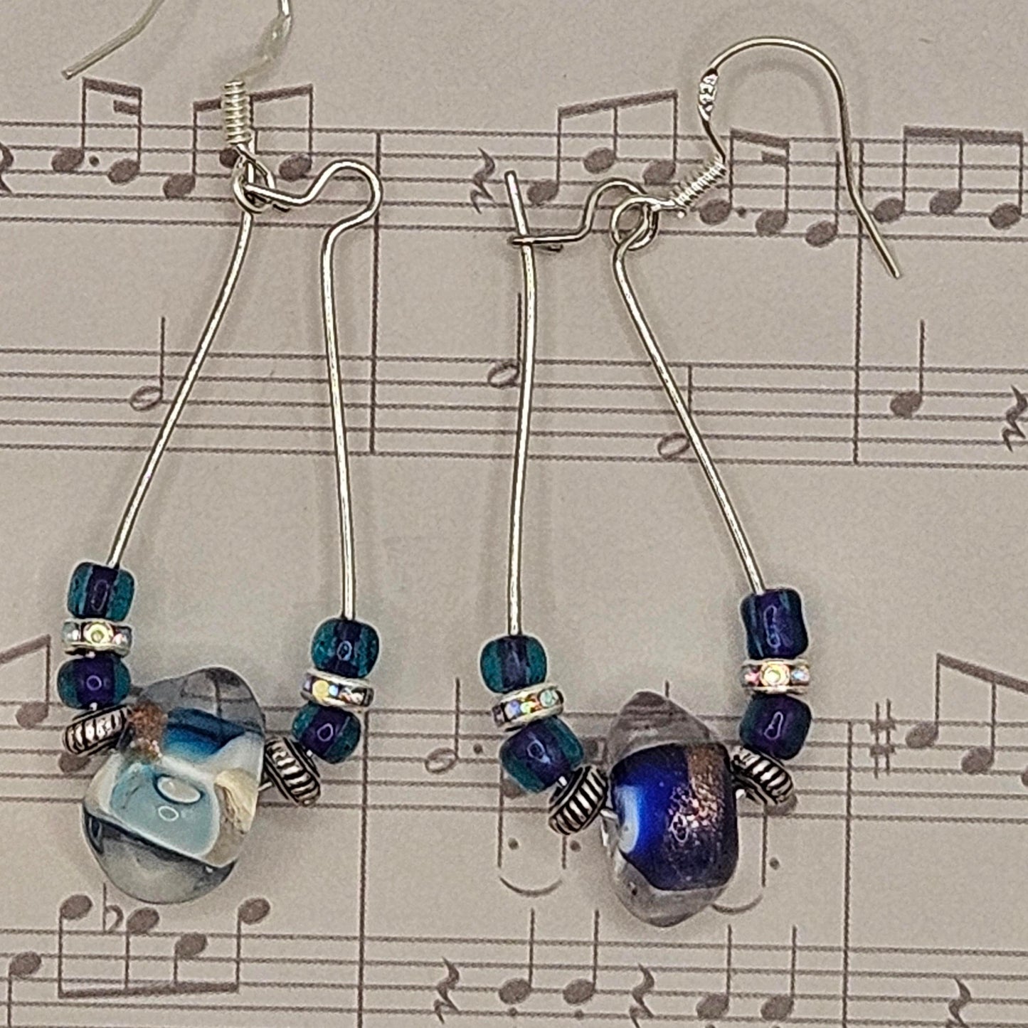 Earrings - Trade/Gemstone Beads - Blue glass