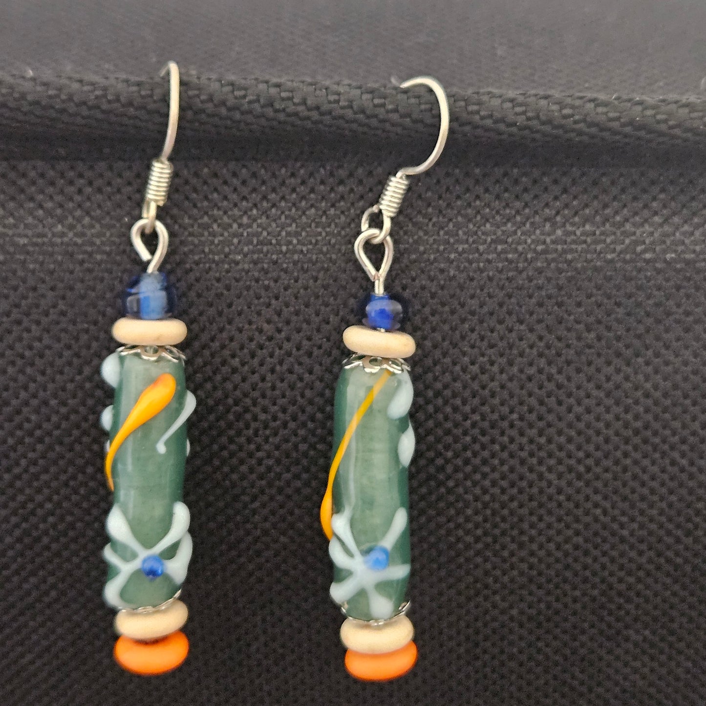 Earrings - Glass Beads -Blue Orange