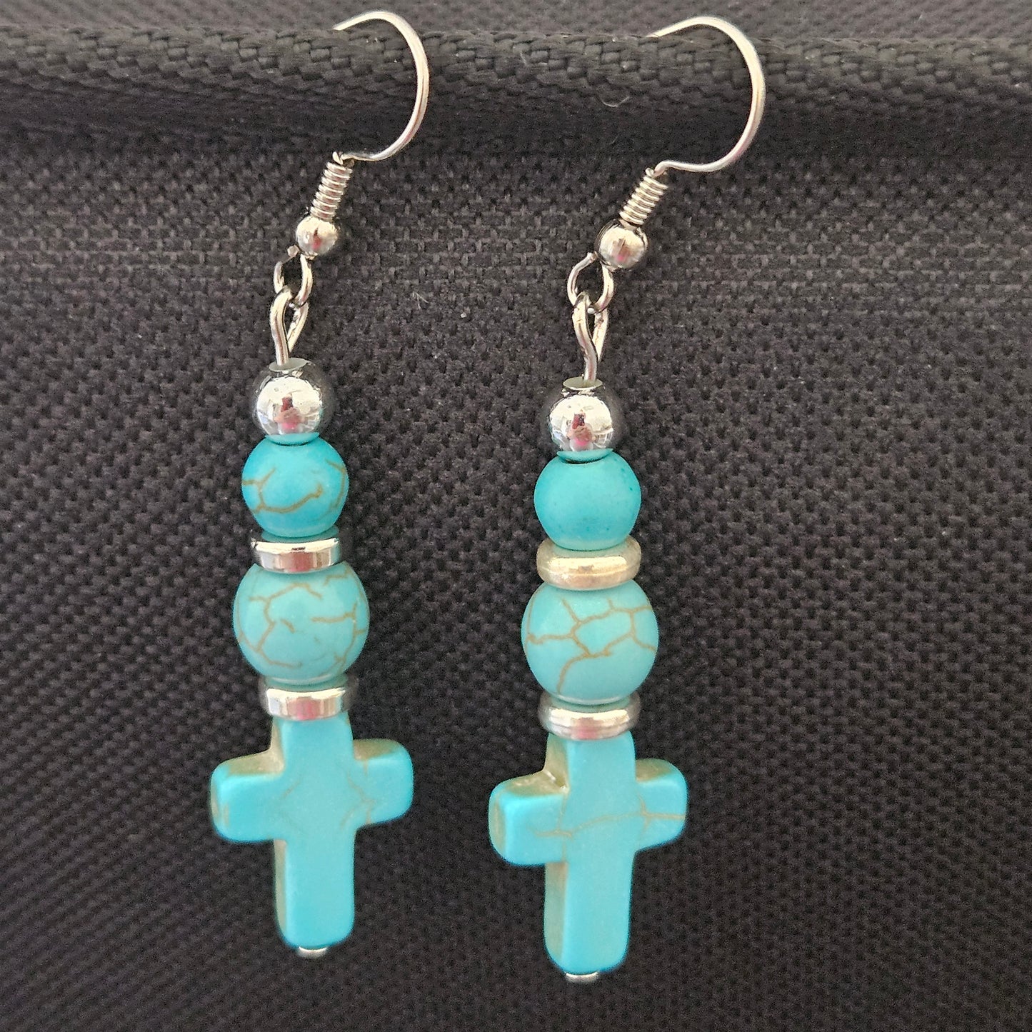 Earrings - Trade/Gemstone Beads - Turquoise Cross