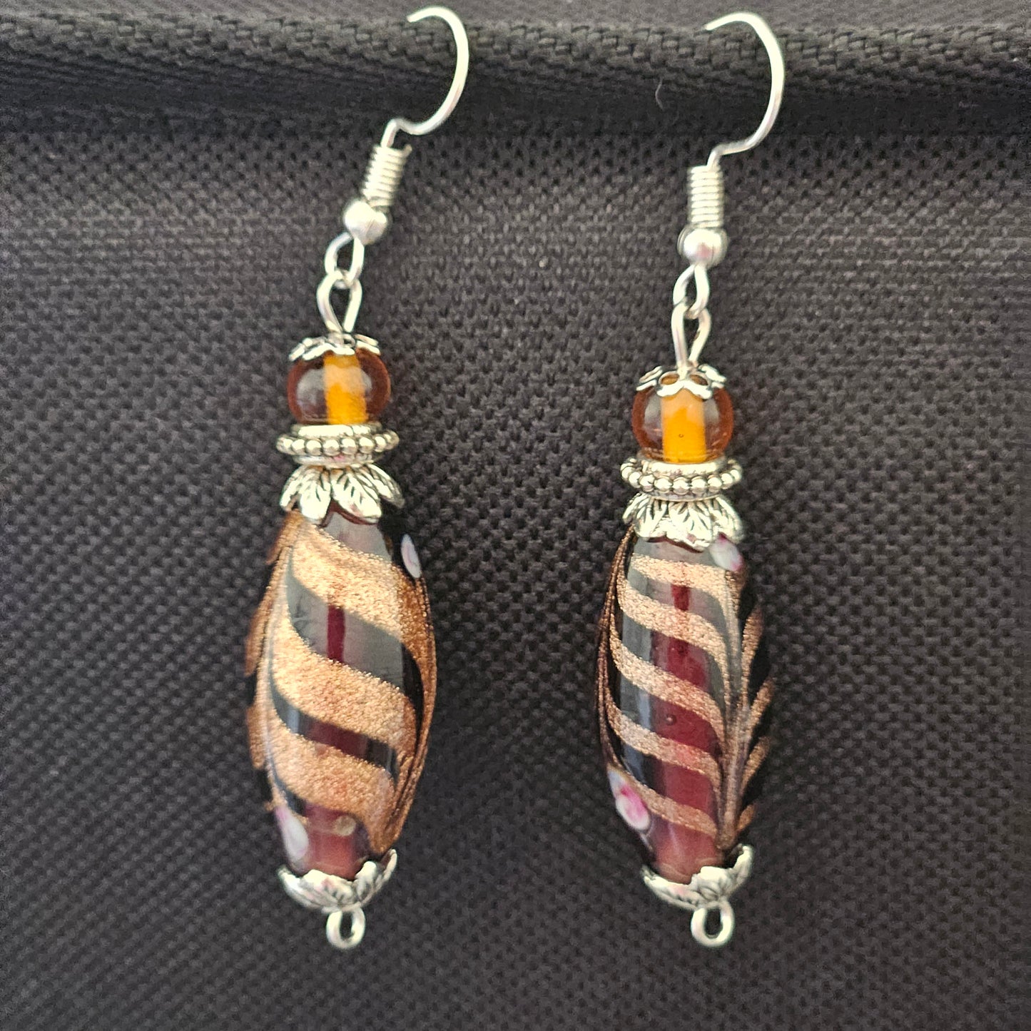 Earrings - Glass Beads - Purple gold