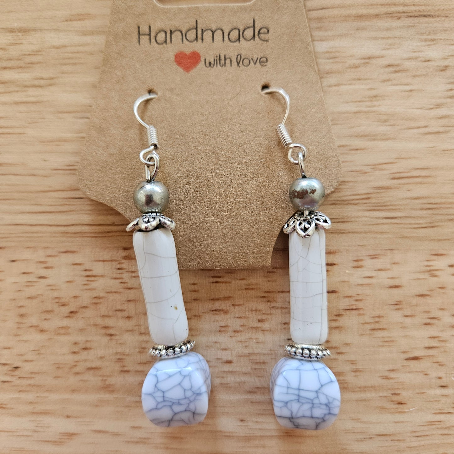 Earrings - Glass Beads -White Goddess