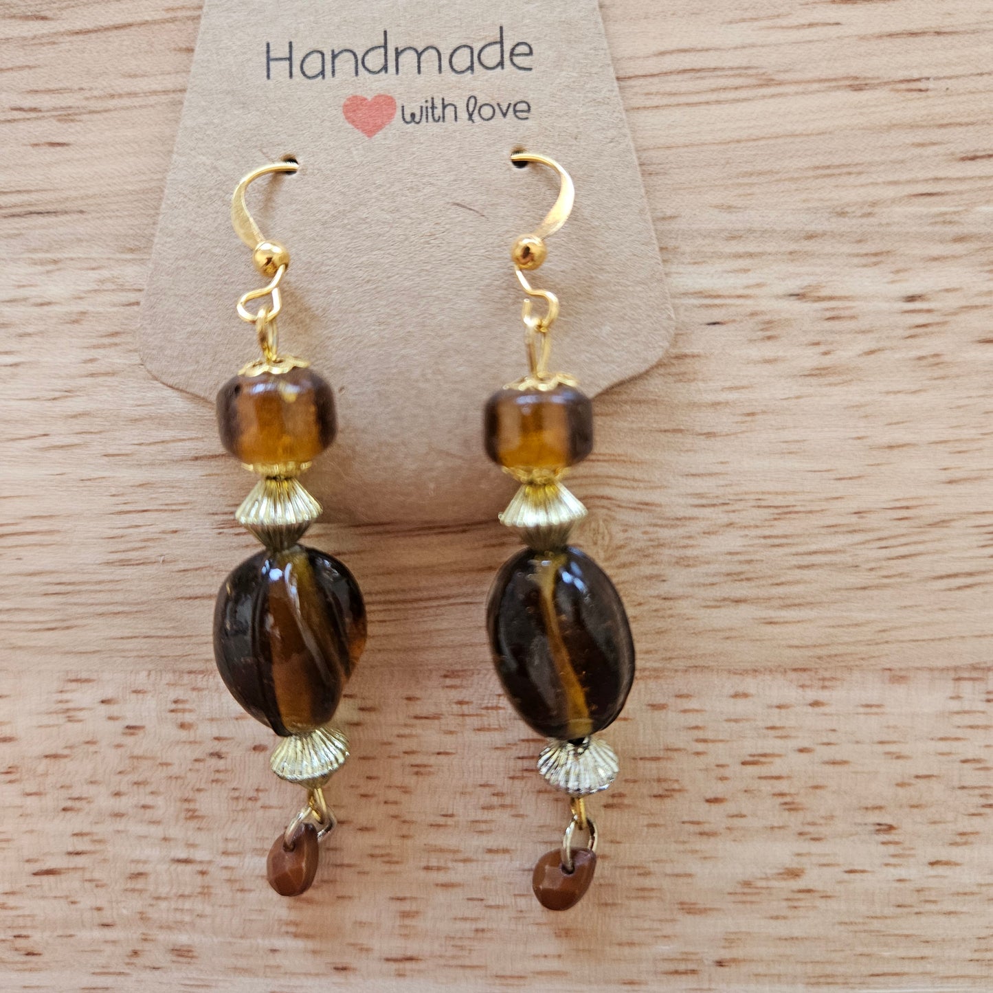 Earrings - Glass Beads -Amber