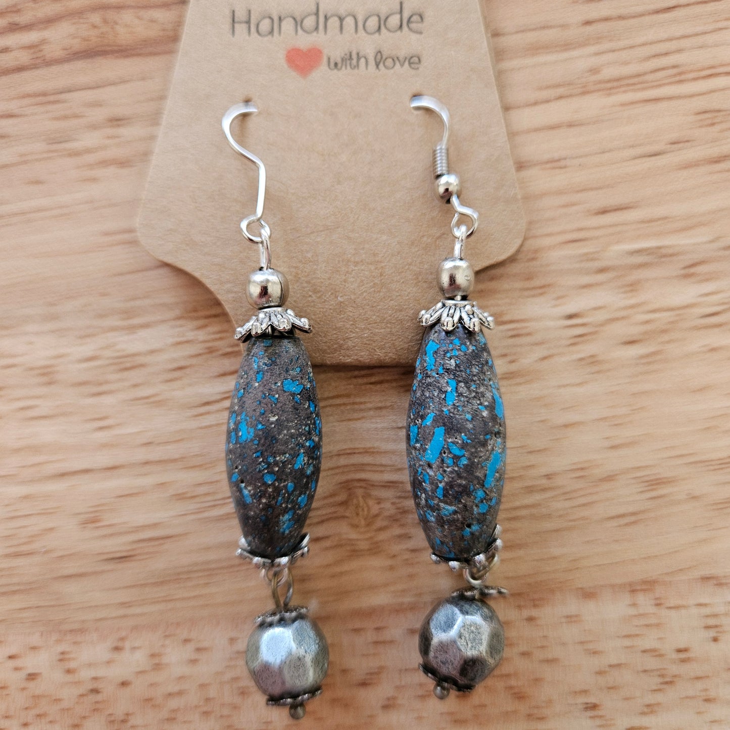 Earrings - Trade/Gemstone Beads - Speckled Stone