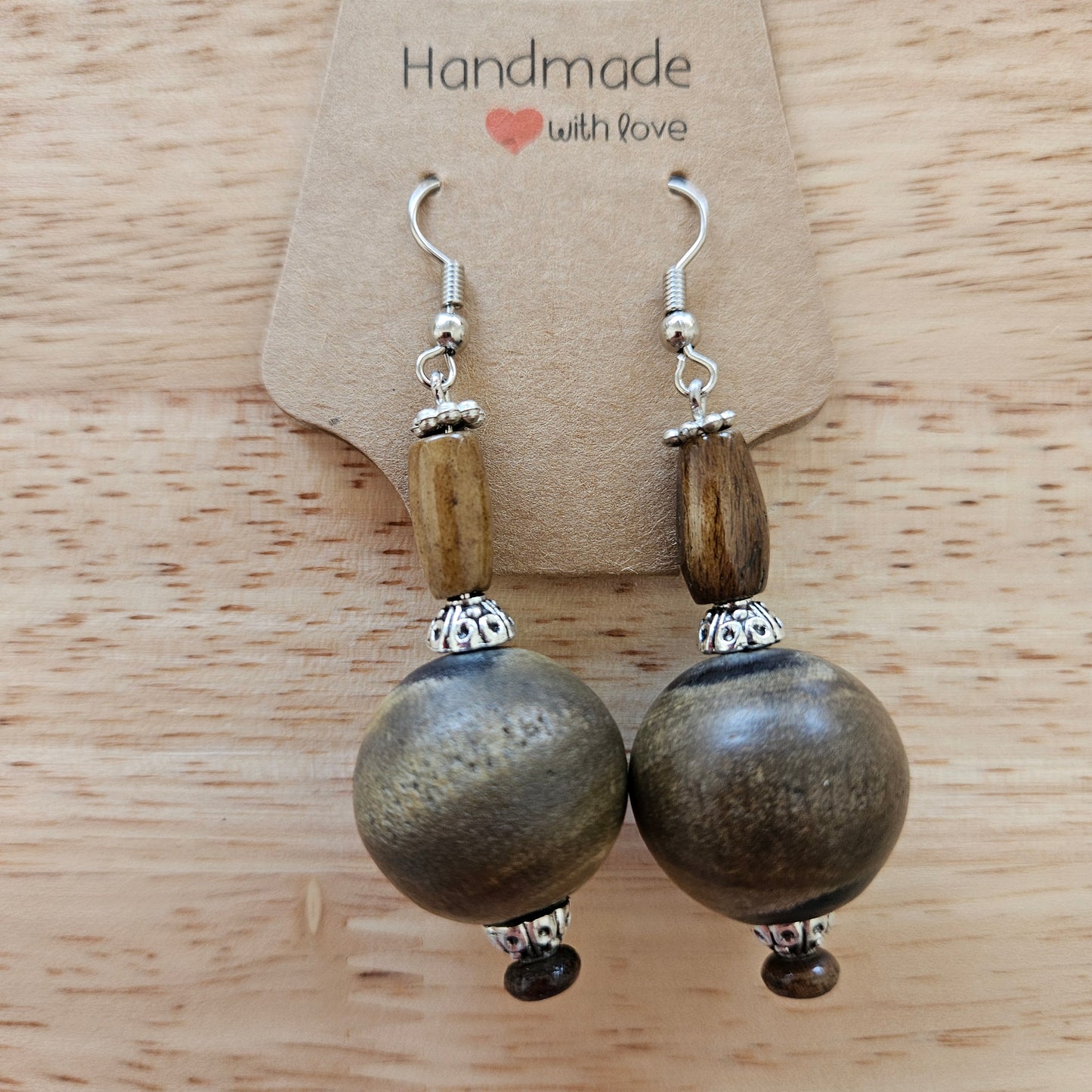 Earrings - Trade/Gemstone Beads - Natural Sandlewood