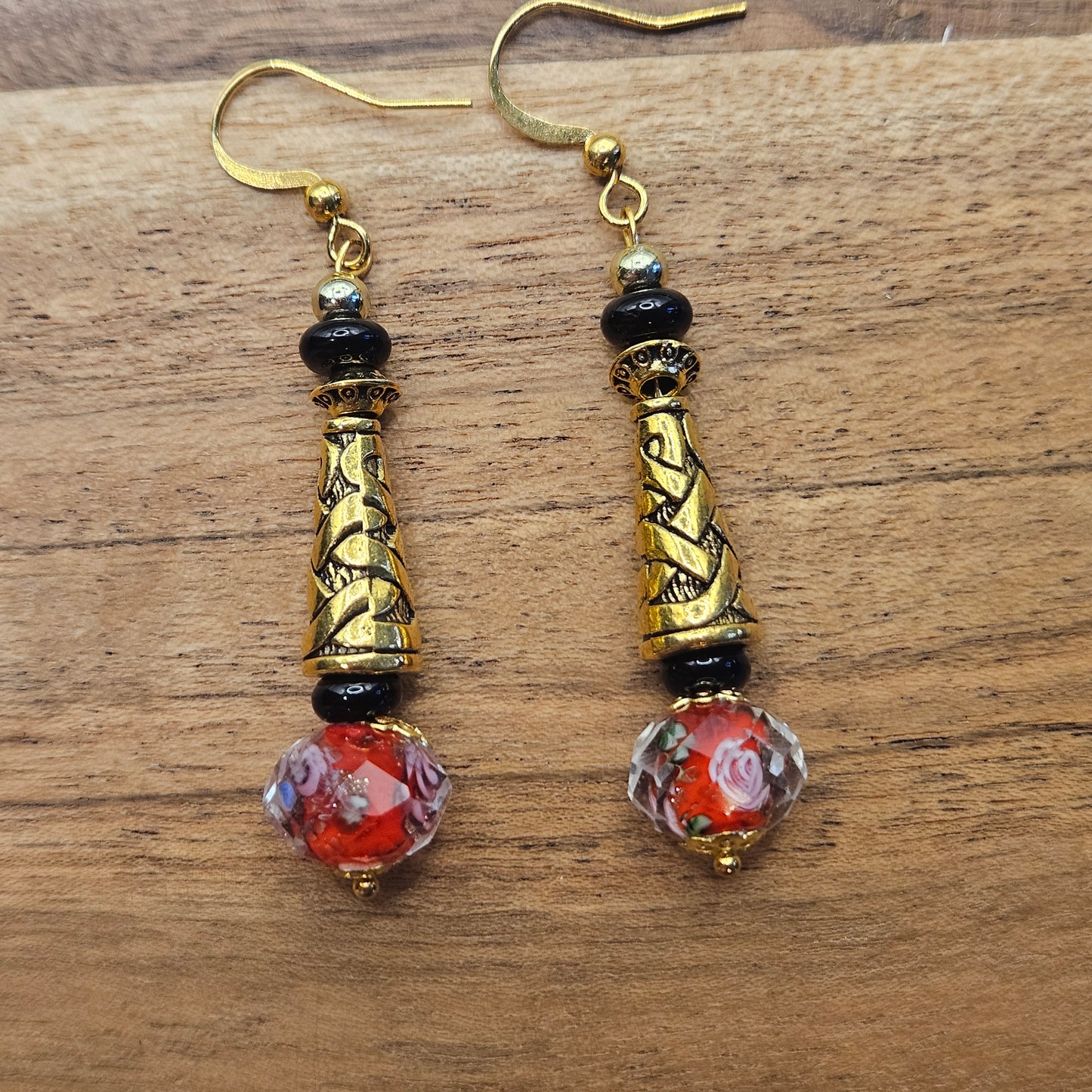 Earrings - Glass Beads - Crystal Red