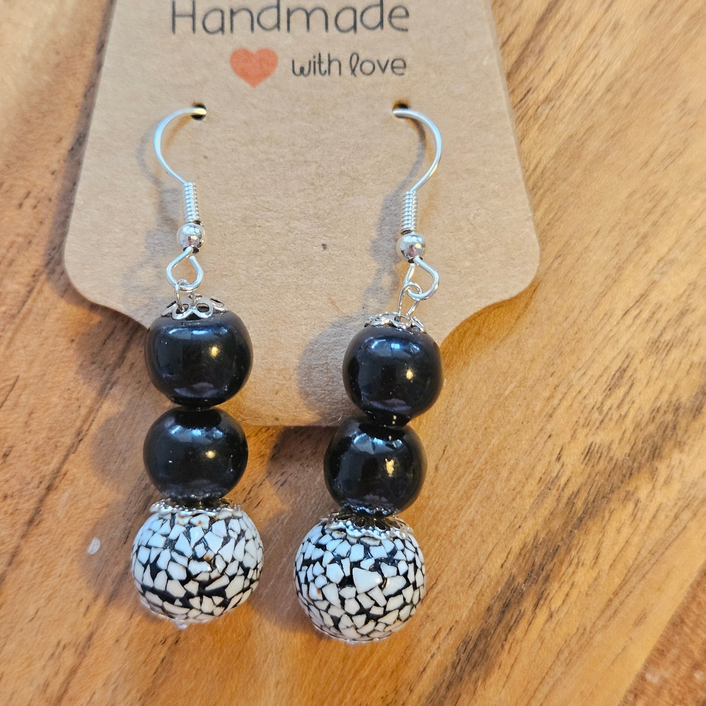 Earrings - Trade/Gemstone Beads- Black Cracle