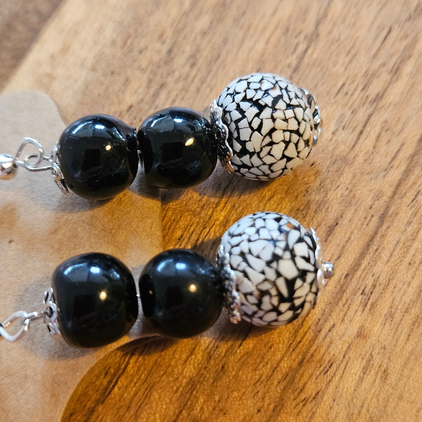 Earrings - Trade/Gemstone Beads- Black Cracle