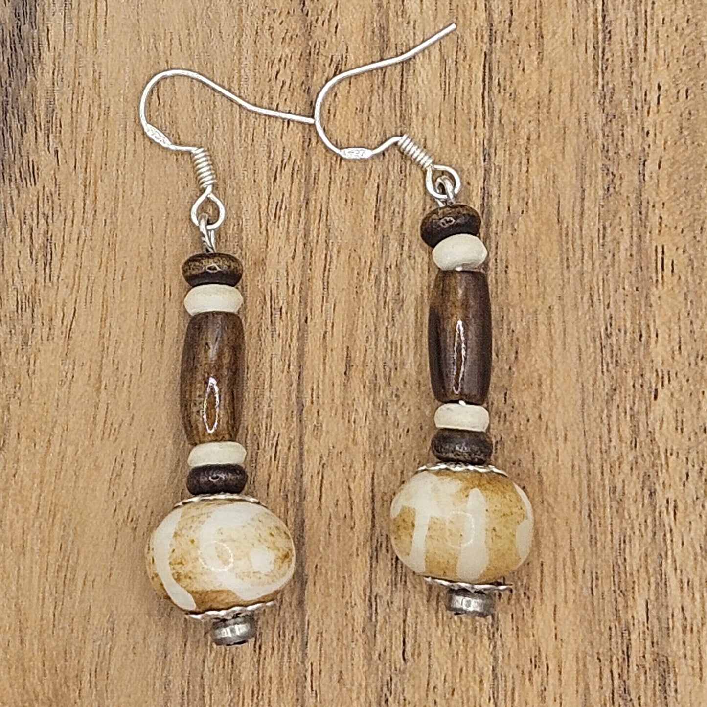 Earrings - Trade/Gemstone Beads - Bone and Timber