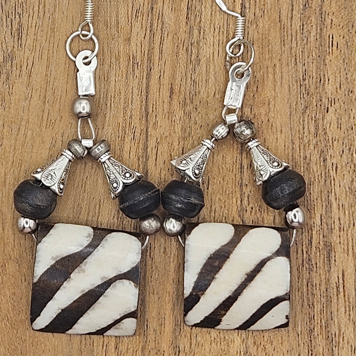 Earrings - Trade/Gemstone Beads - Bone and Sandalwood