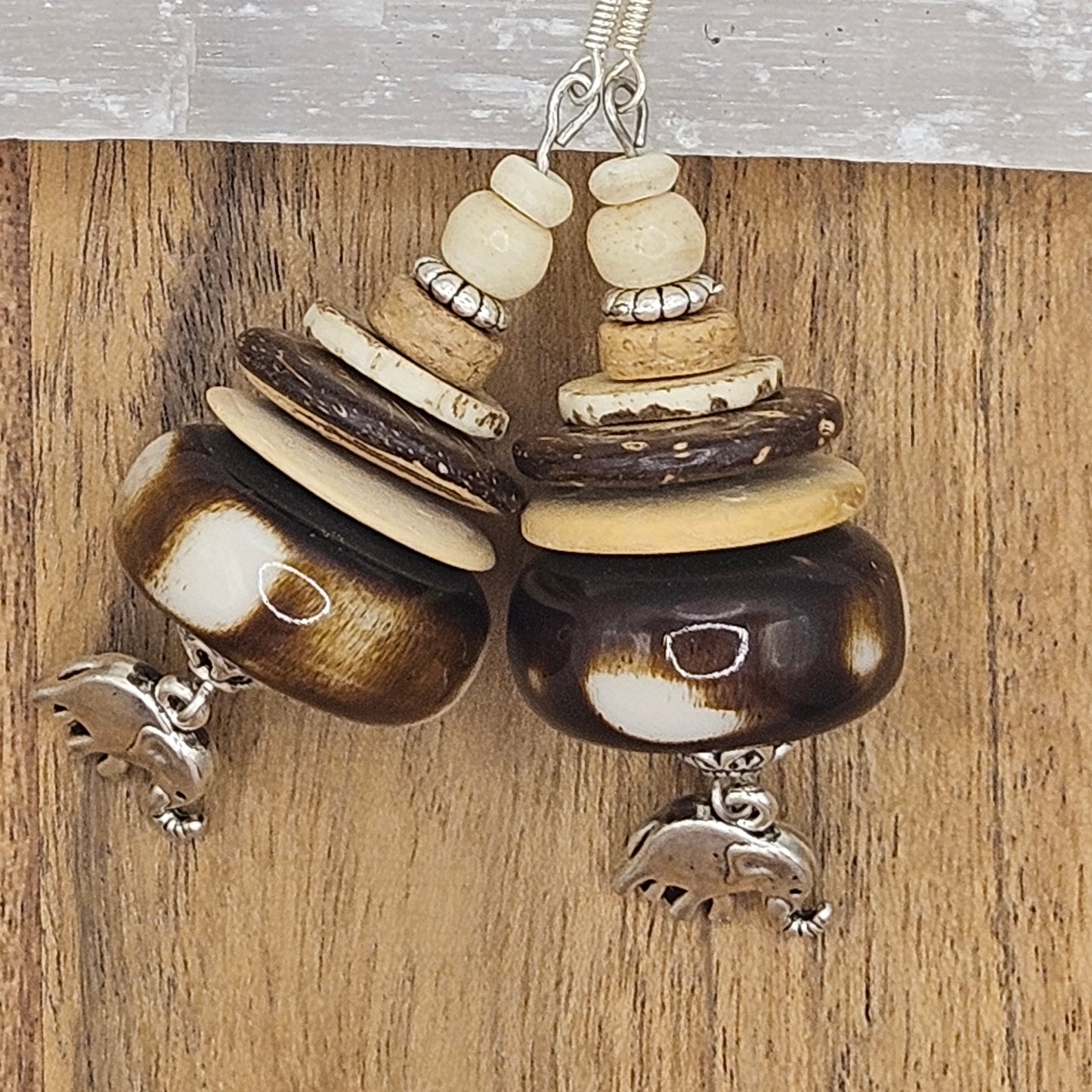Earrings - Trade/Gemstone Beads - Bone and Hand Carved Timber