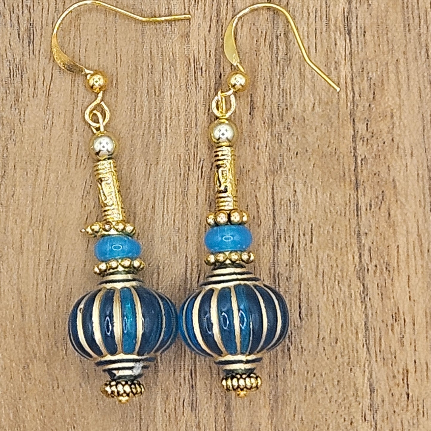 Earrings - Trade/Gemstone Beads - Blue and Gold