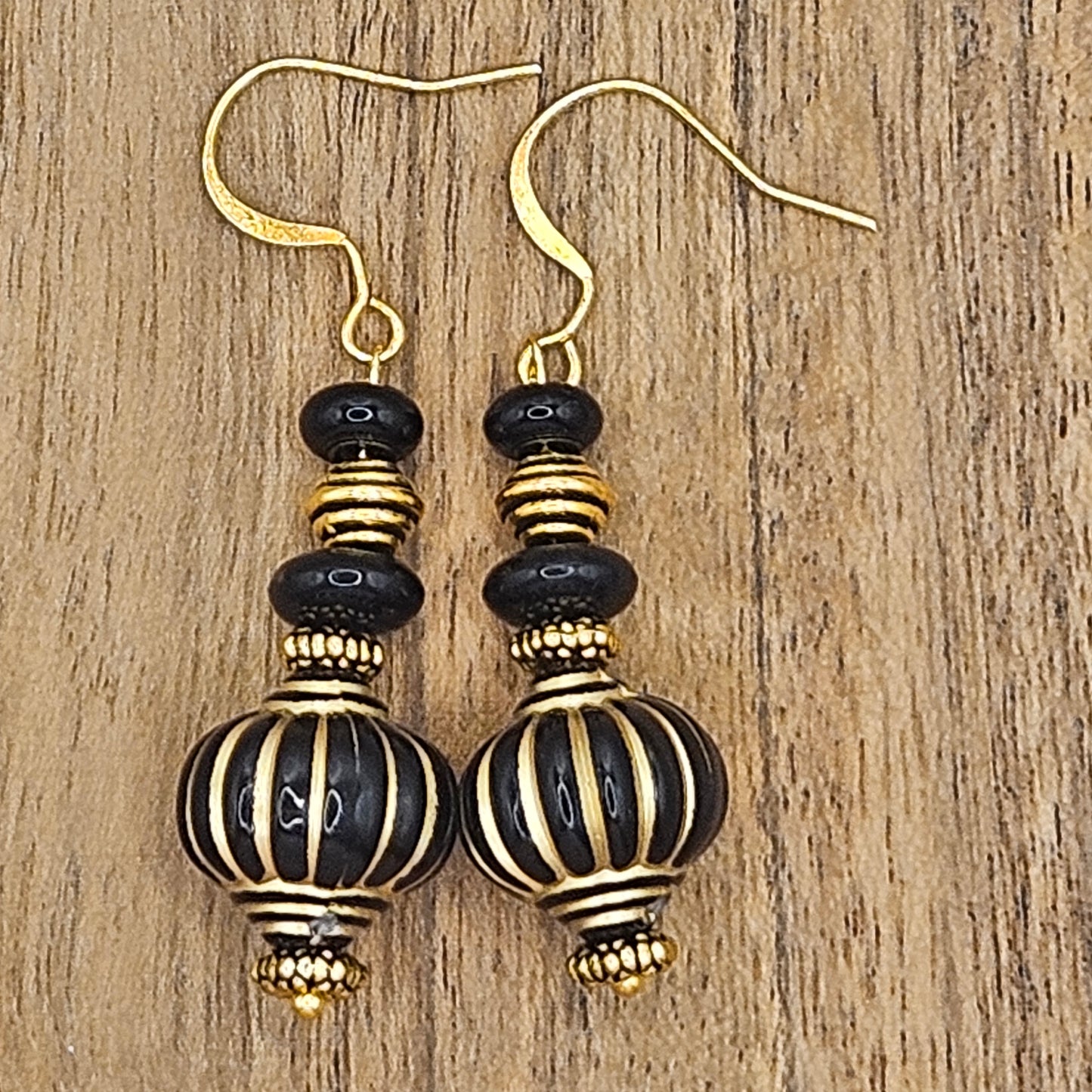 Earrings - Trade/Gemstone Beads - Black and Gold