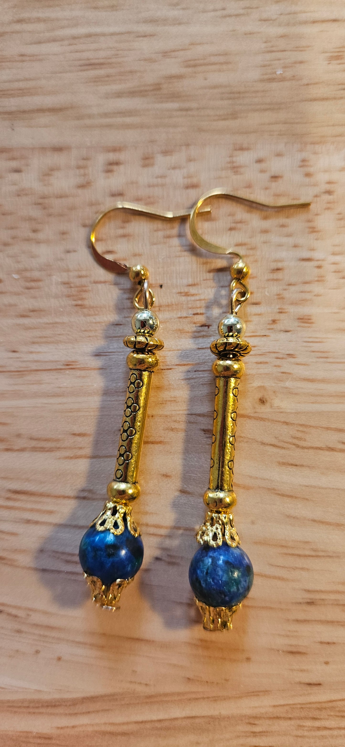 Earrings - Trade/Gemstone Beads - Lapis Lazuli Gold