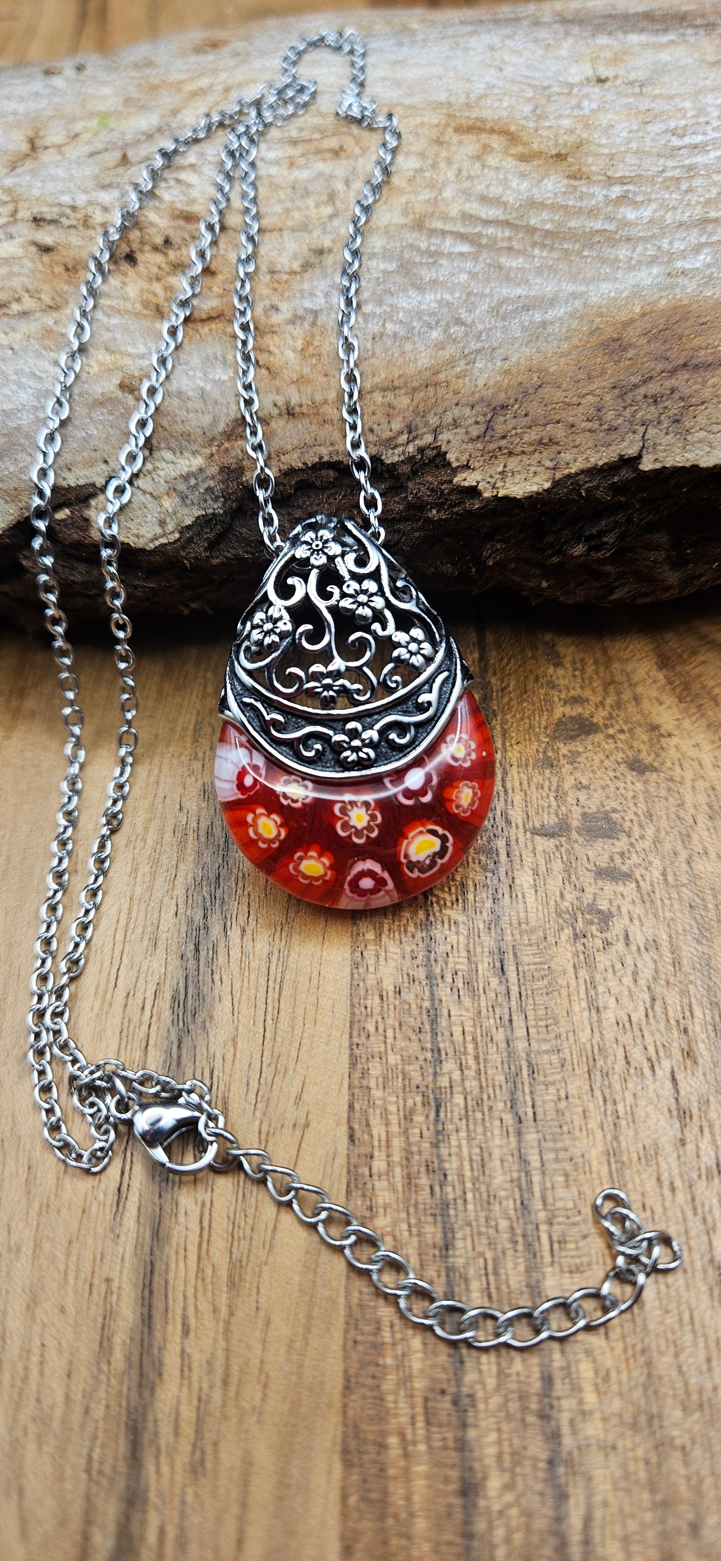 Necklace - Bohemian Glass Inlay Pendant - Sunset