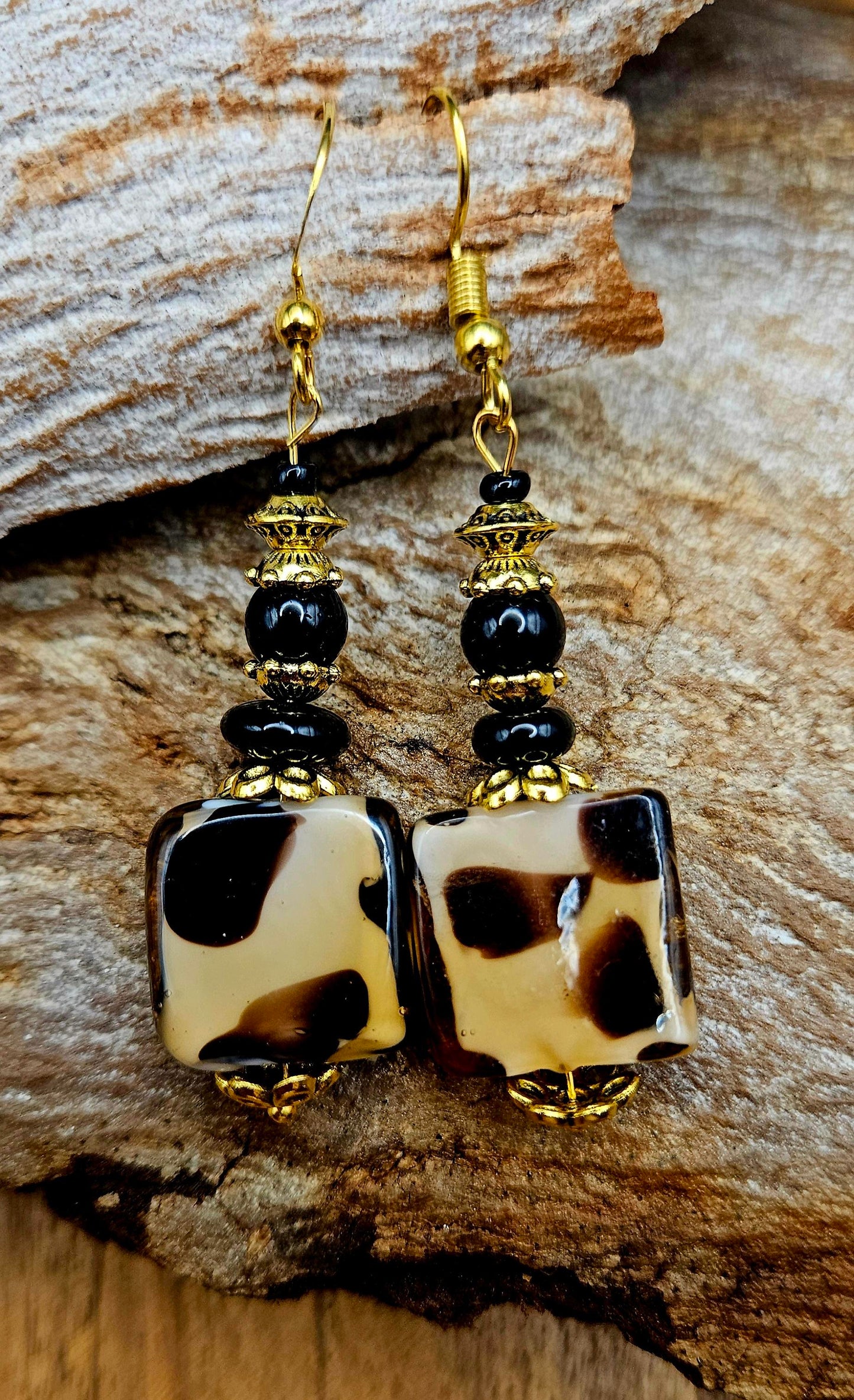 Earrings - Leopard Print Lampwork