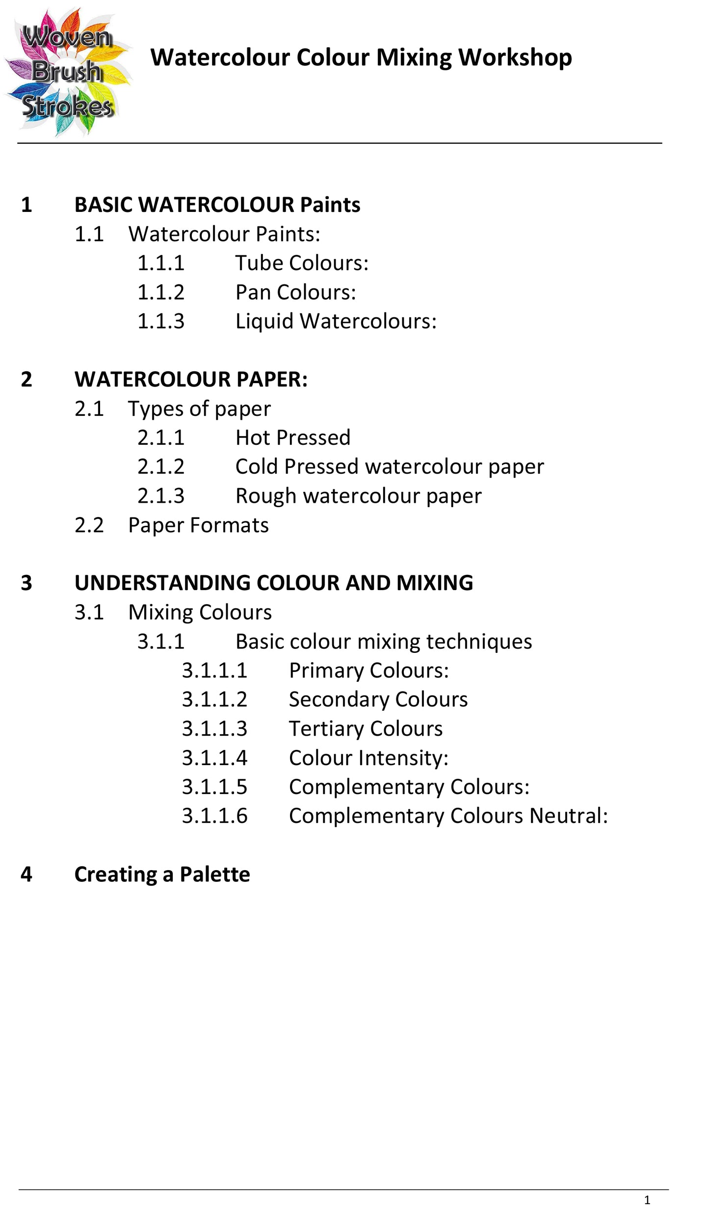 Beginners Watercolour Workshop - UNDERSTANDING COLOUR AND MIXING (1.5 HR SESSION)