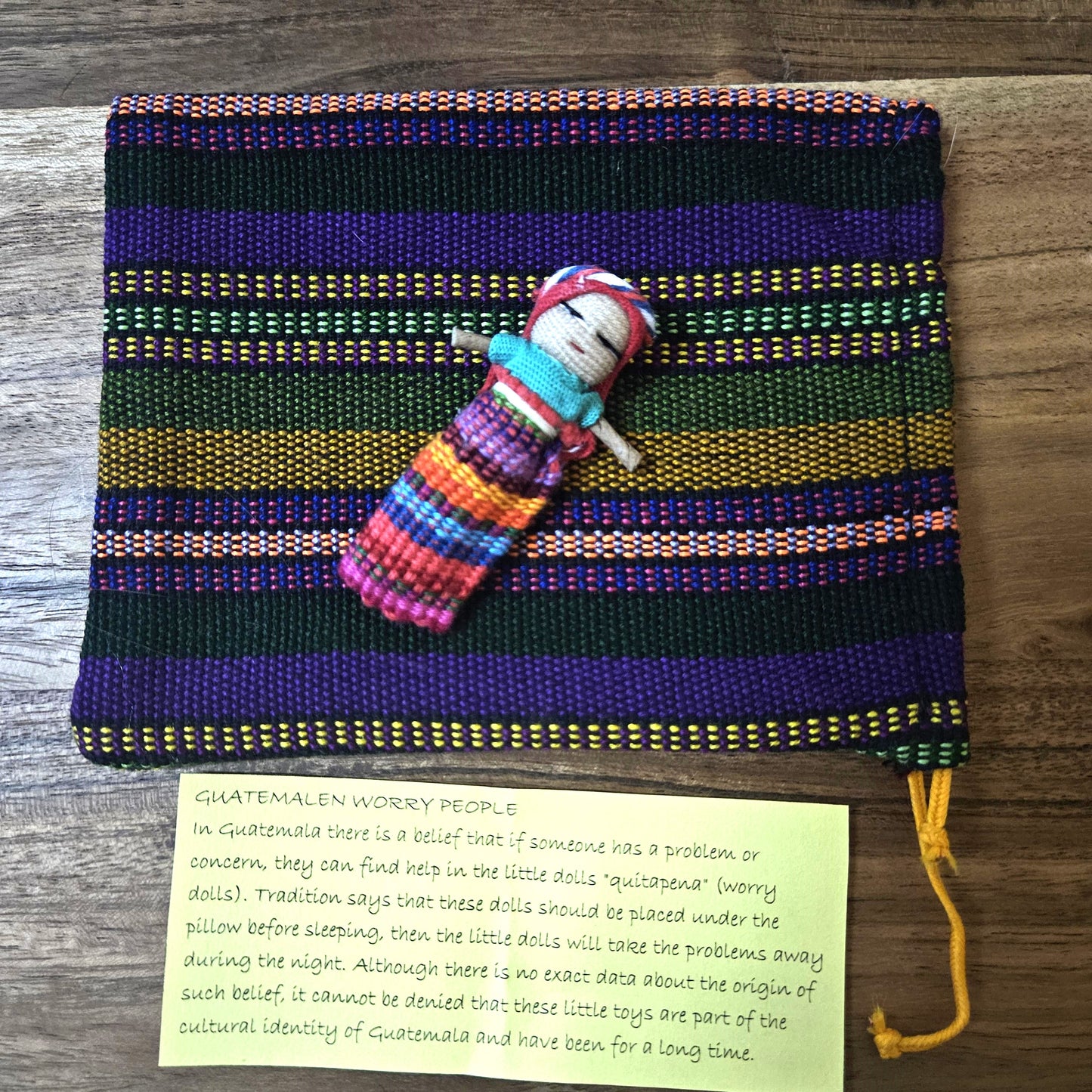 Guatemalan Worry Doll including Handwoven Bag - Doll 13