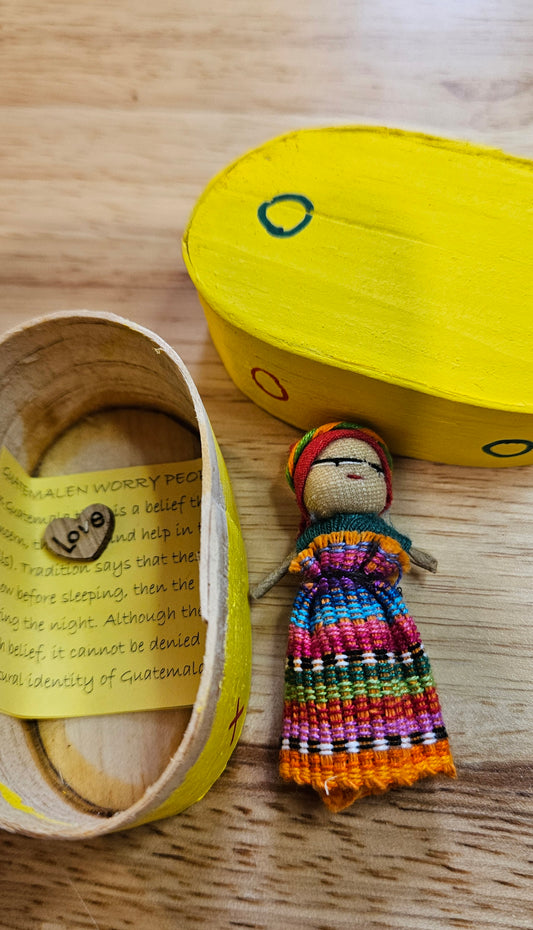 Guatemalan Worry Doll including Hand Painted Wooden Box - Doll 1