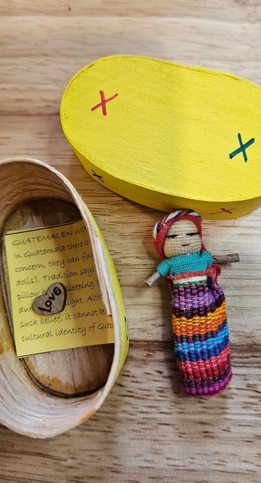 Guatemalan Worry Doll including Hand Painted Wooden Box - Doll 2