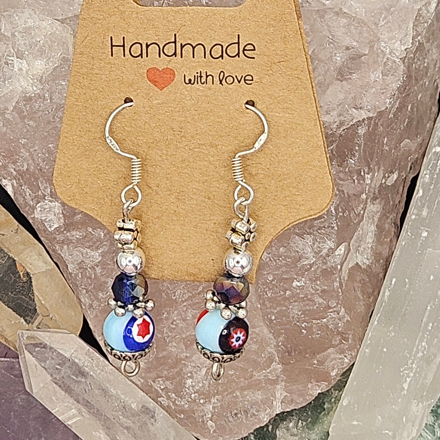 Earrings - Handmade Glass Murano/Millefiori Beads from Italy