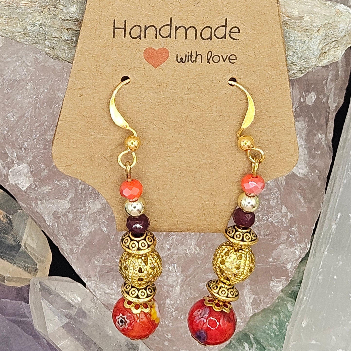 Earrings - Handmade Glass Murano/Millefiori Beads from Italy