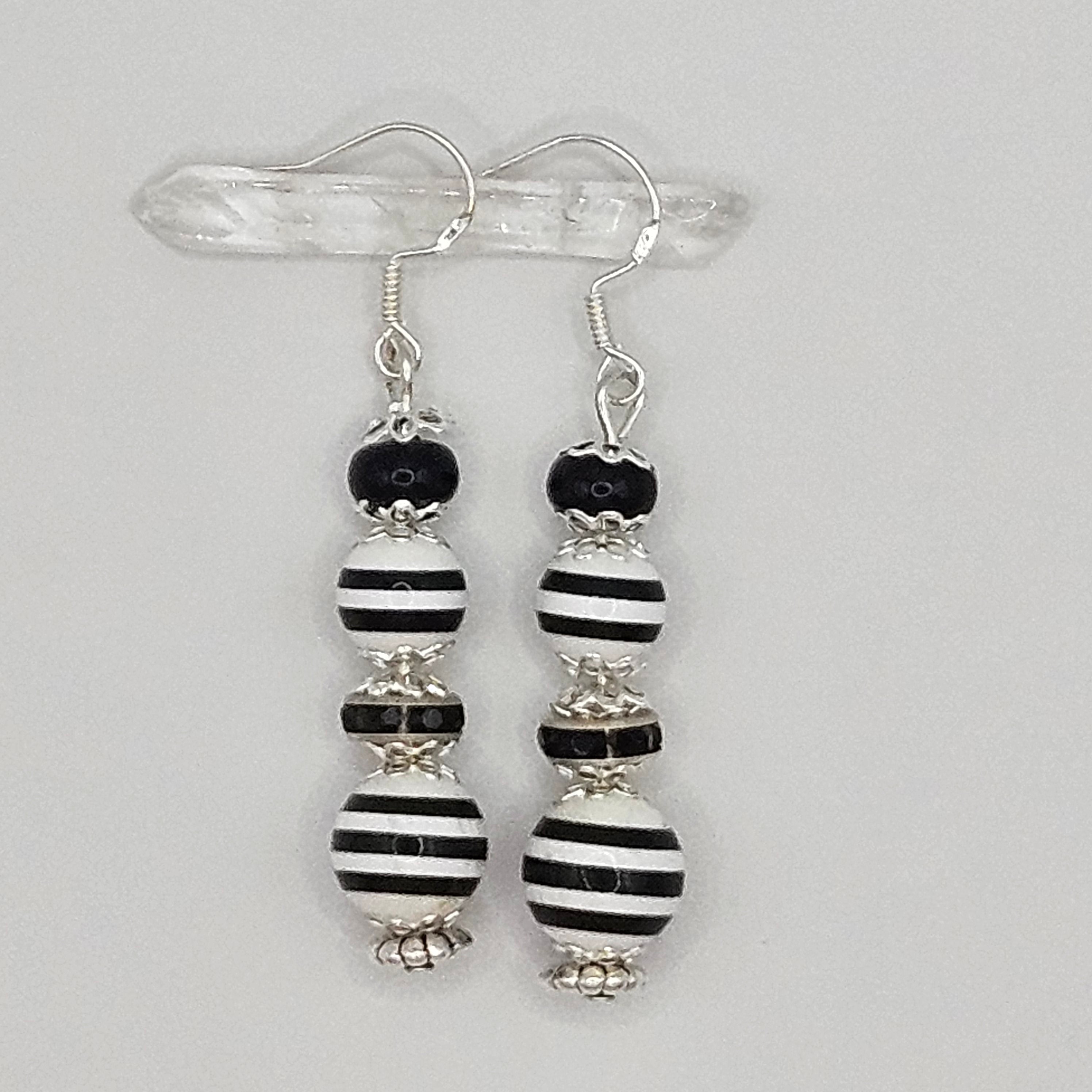 Earrings - Trade/Gemstone Beads - Black n White