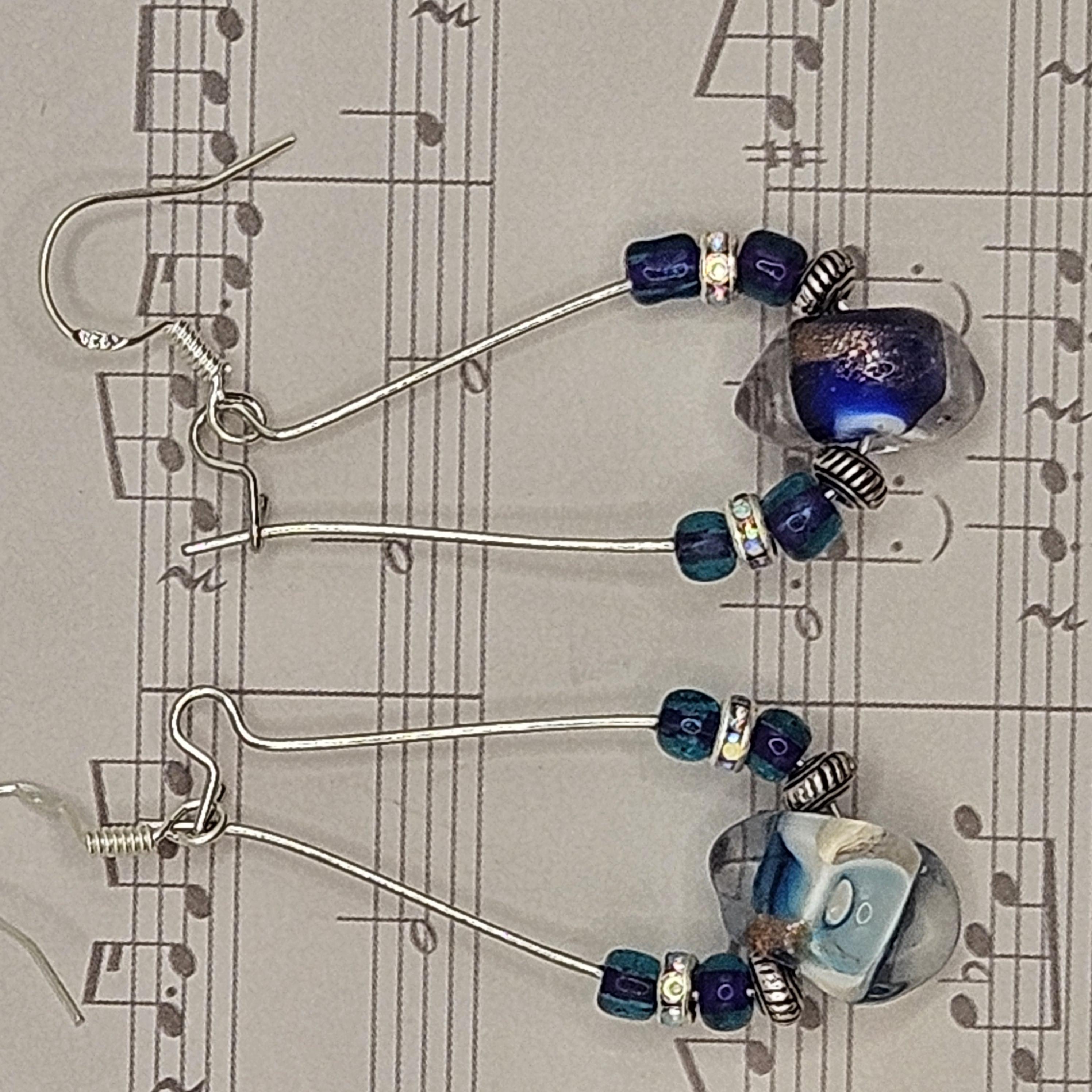 Earrings - Trade/Gemstone Beads - Blue glass