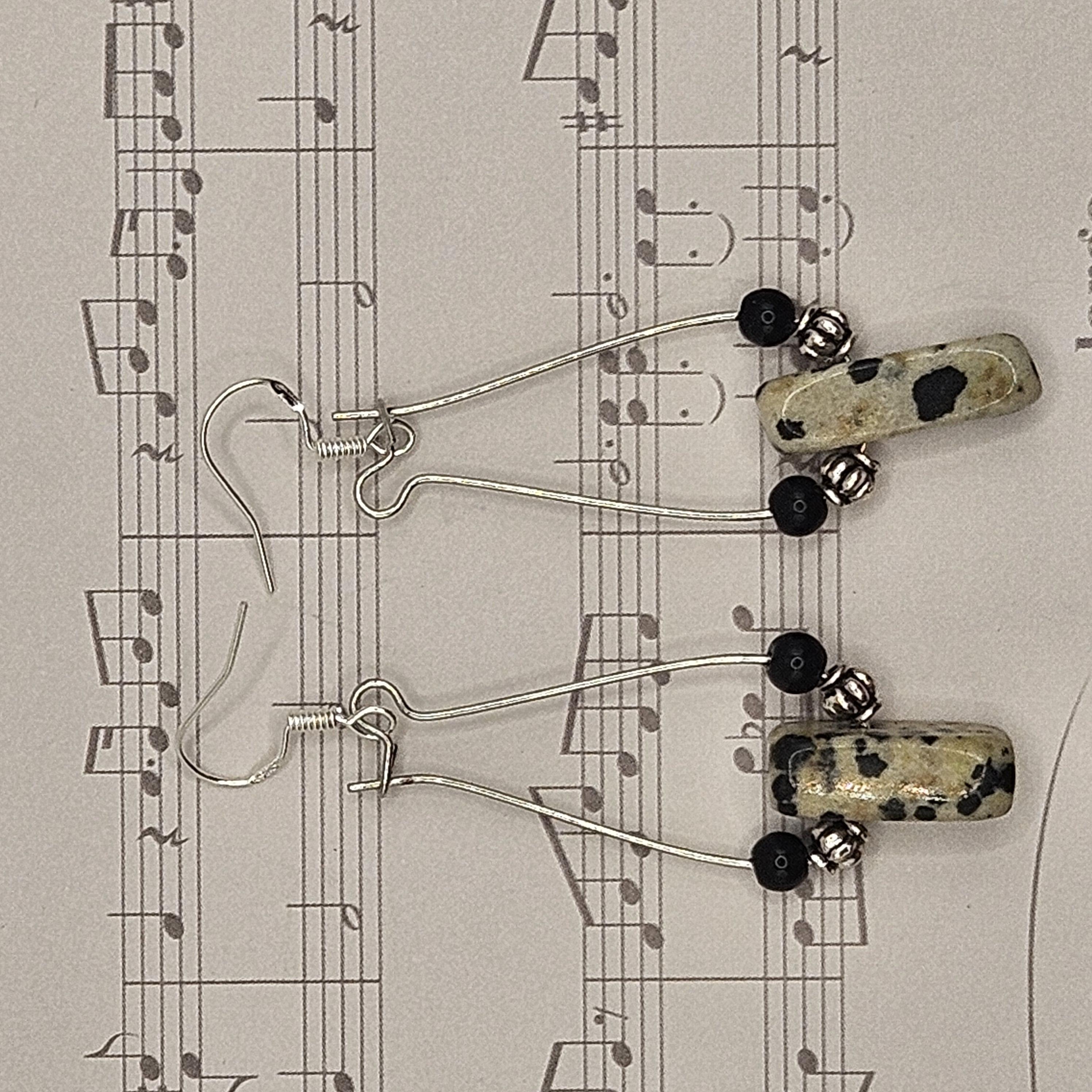Earrings - Trade/Gemstone Beads -  Dalmatian Jasper Crystal