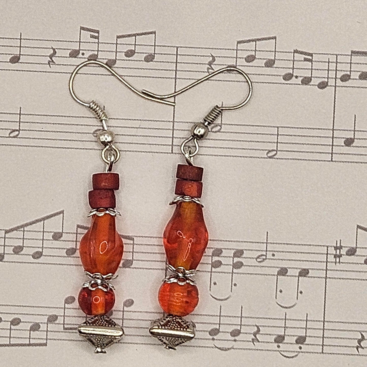 Earrings -Glass & Ceramic Treasures - Orange Indian Glass Bead