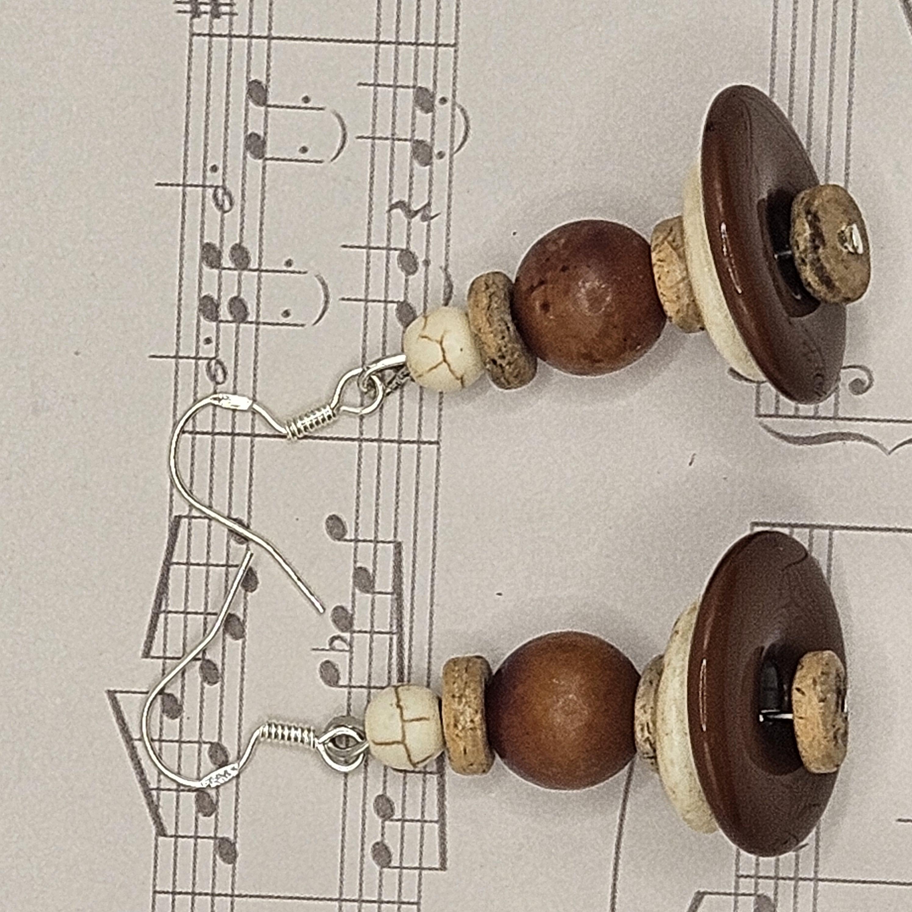 Earrings - Trade/Gemstone Beads -  Bone Stones and Coconut Beads