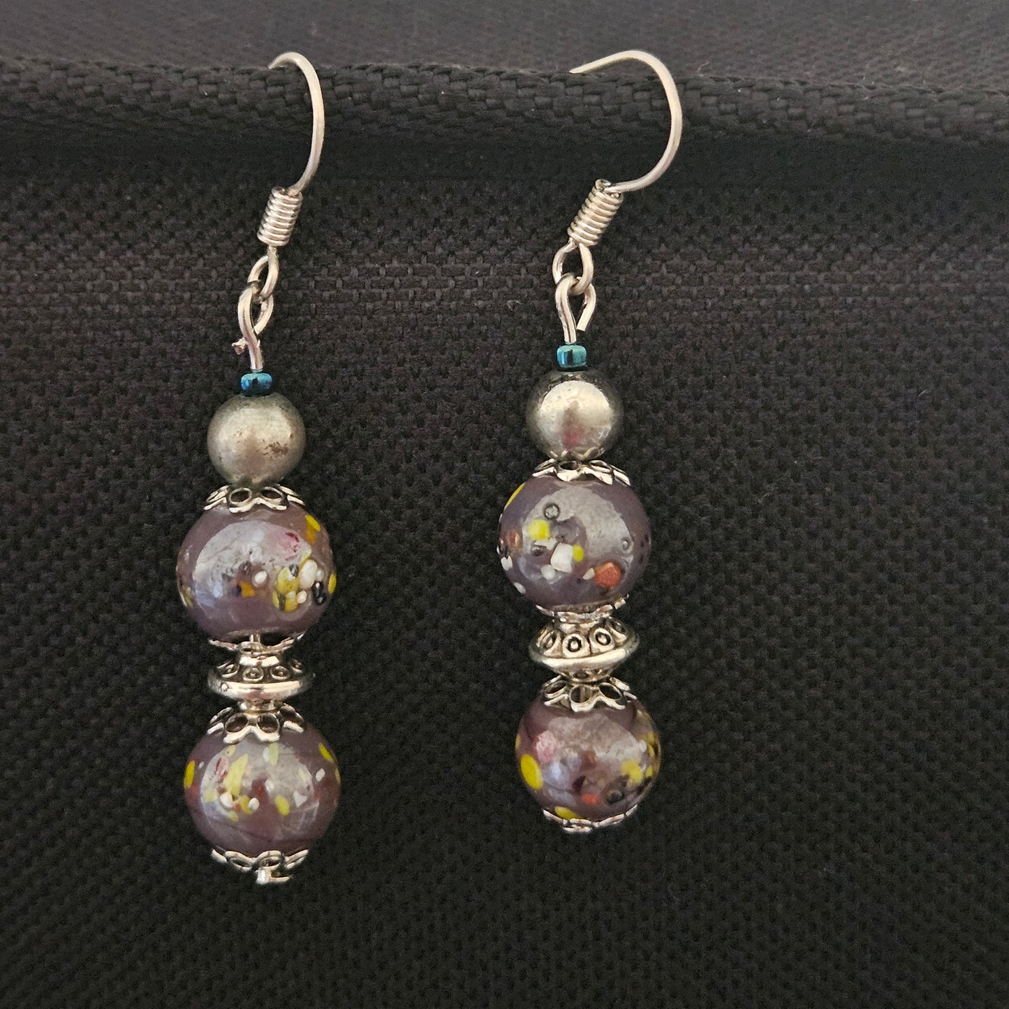 Earrings - Glass & Ceramic Treasures - Handmade Indian Glass Beads -Purple Blue