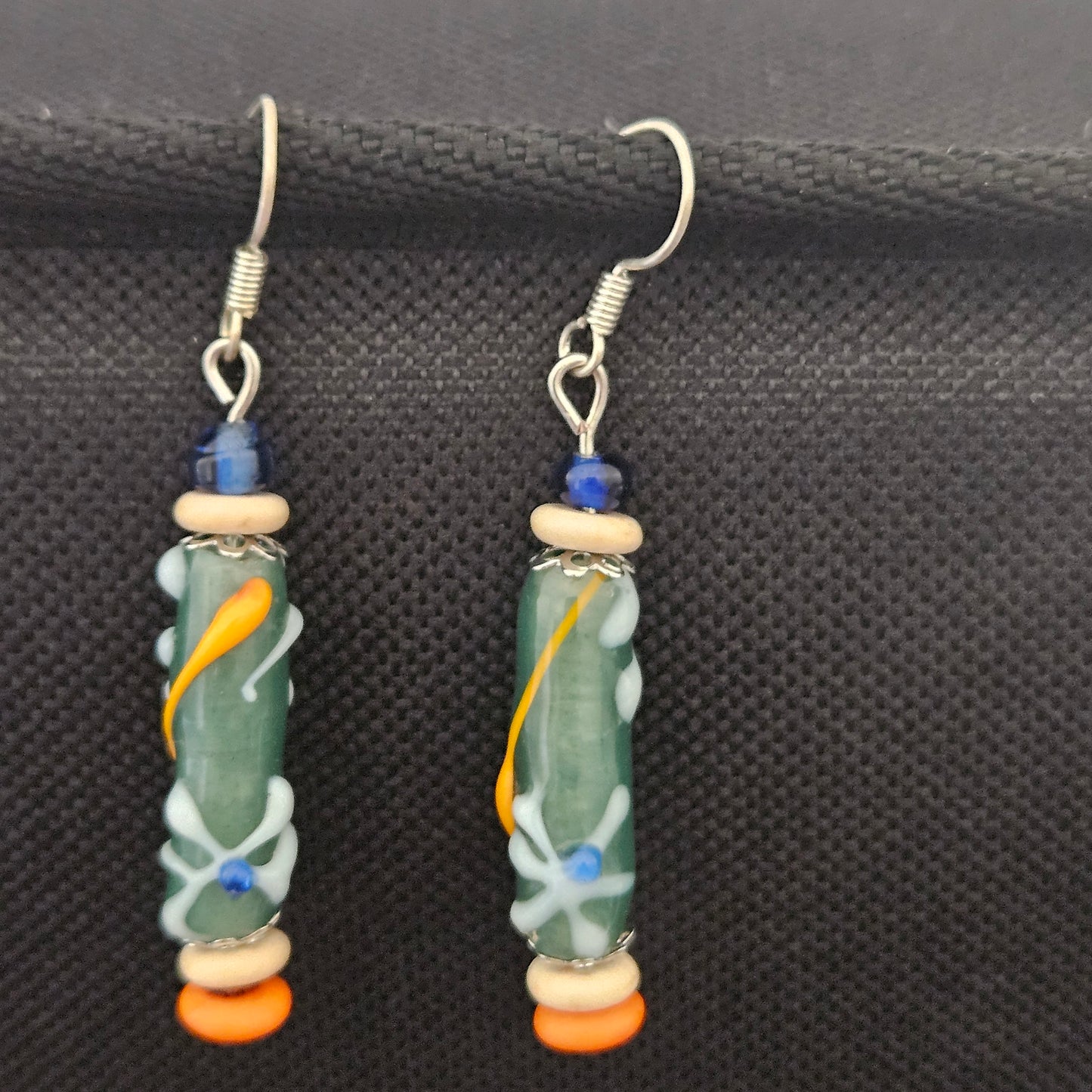 Earrings - Glass & Ceramic Treasures - Handmade Indian Glass Beads -Blue Orange