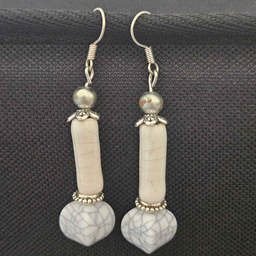 Earrings - Glass Beads -White Goddess