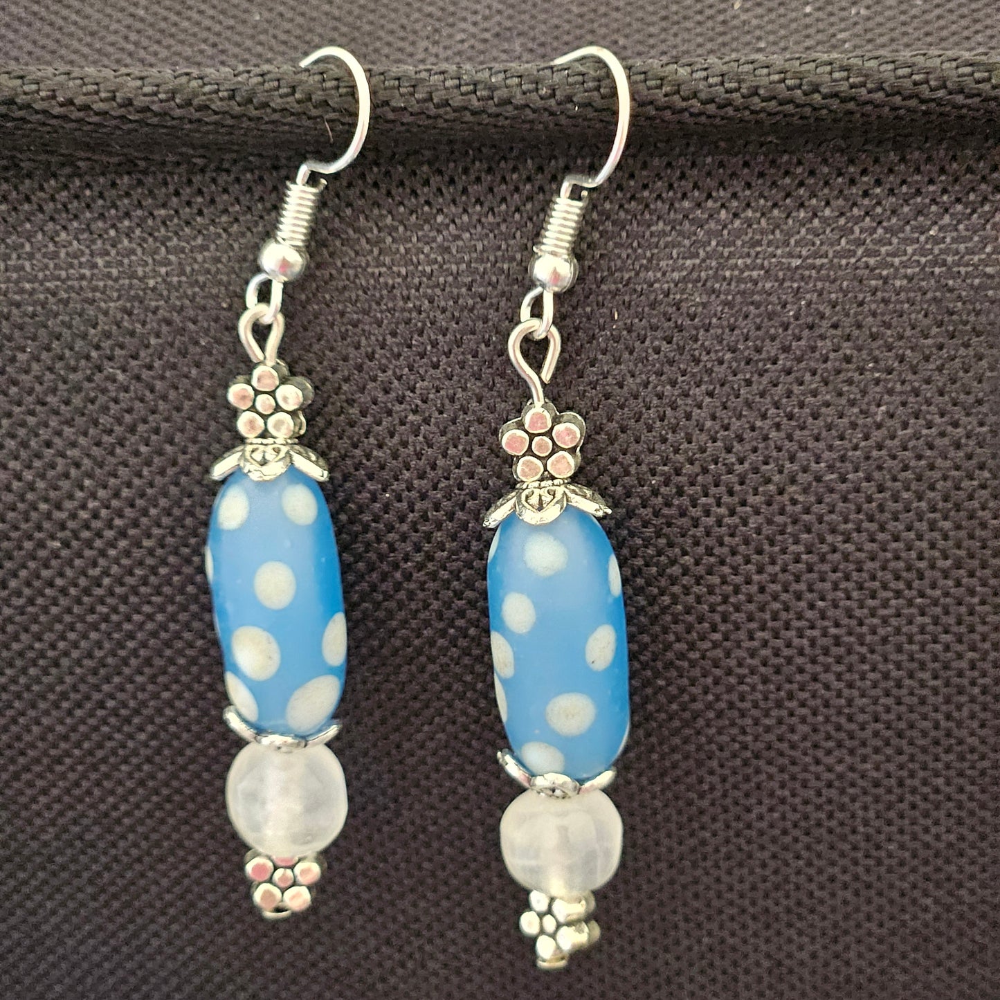 Earrings - Glass & Ceramic Treasures - Handmade Indian Glass Beads - Polka Dot