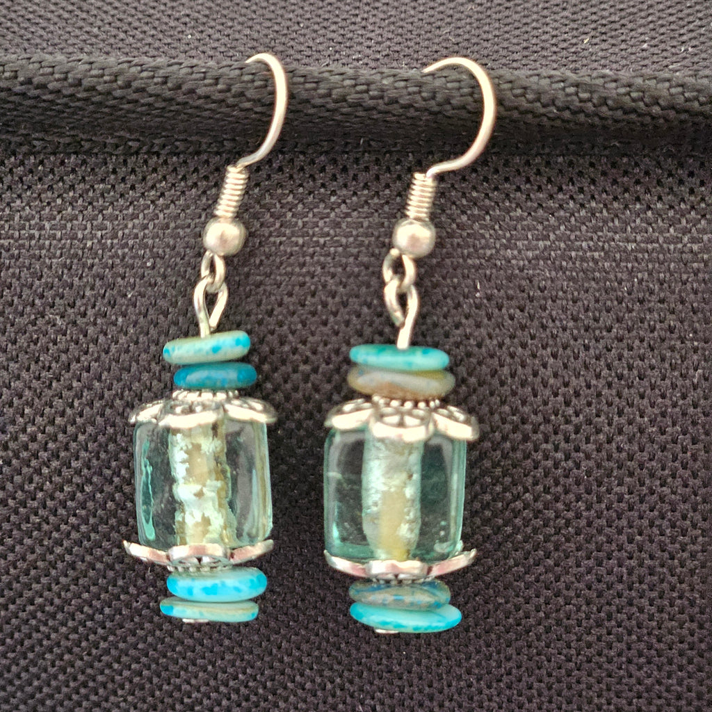 Earrings - Glass Beads - Crystal Clear Ocean