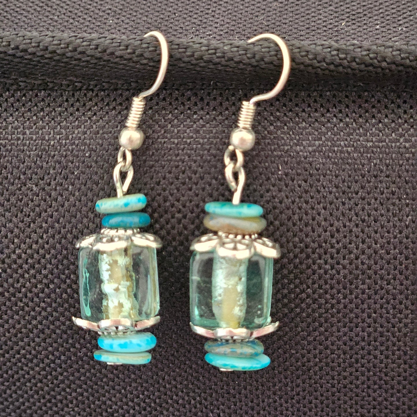 Earrings - Glass & Ceramic Treasures - Handmade Indian Glass Beads - Crystal Clear Ocean