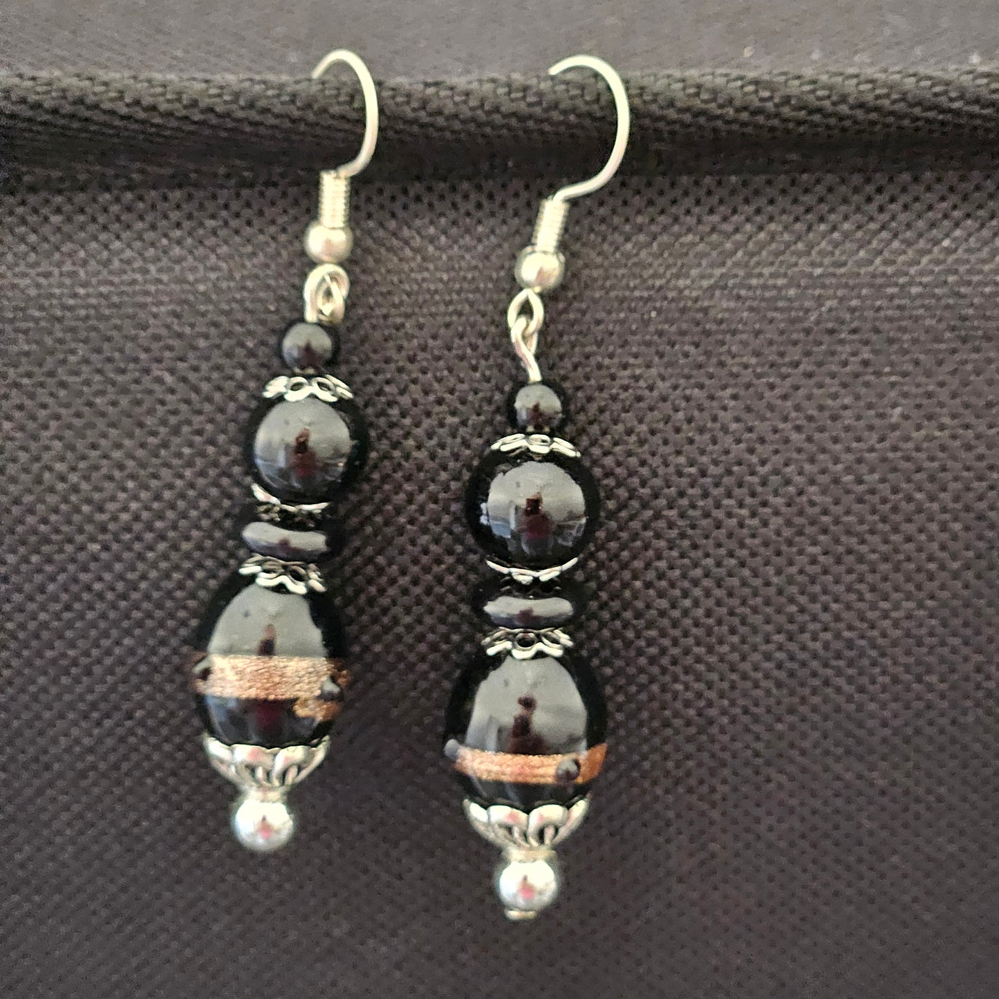 Earrings - Glass & Ceramic Treasures - Handmade Indian Glass Beads - Black Gold