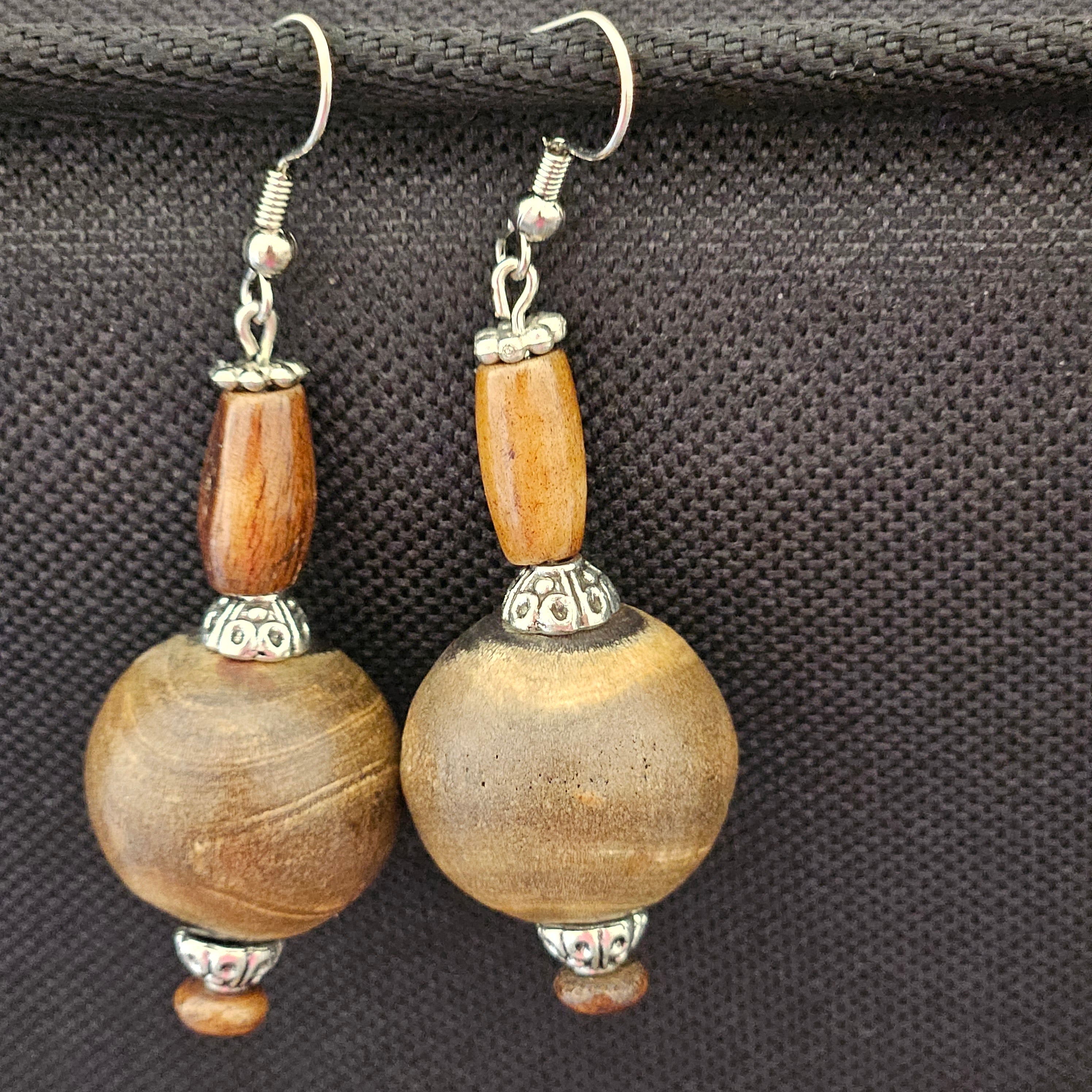 Earrings - Trade/Gemstone Beads -  Natural Sandlewood
