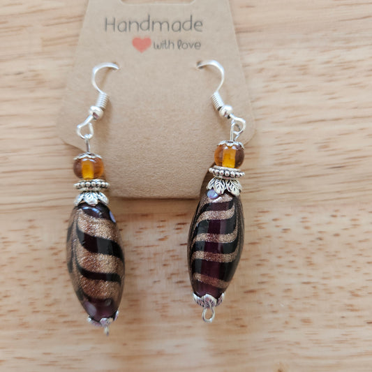 Earrings - Glass & Ceramic Treasures - Handmade Indian Glass Beads - Purple gold