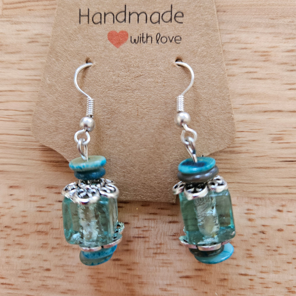 Earrings - Glass Beads - Crystal Clear Ocean