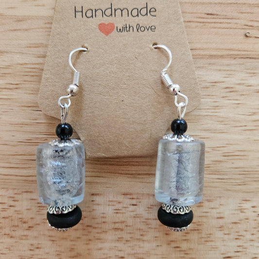 Earrings - Glass & Ceramic Treasures - Handmade Indian Glass Beads - Crystal Clear 2