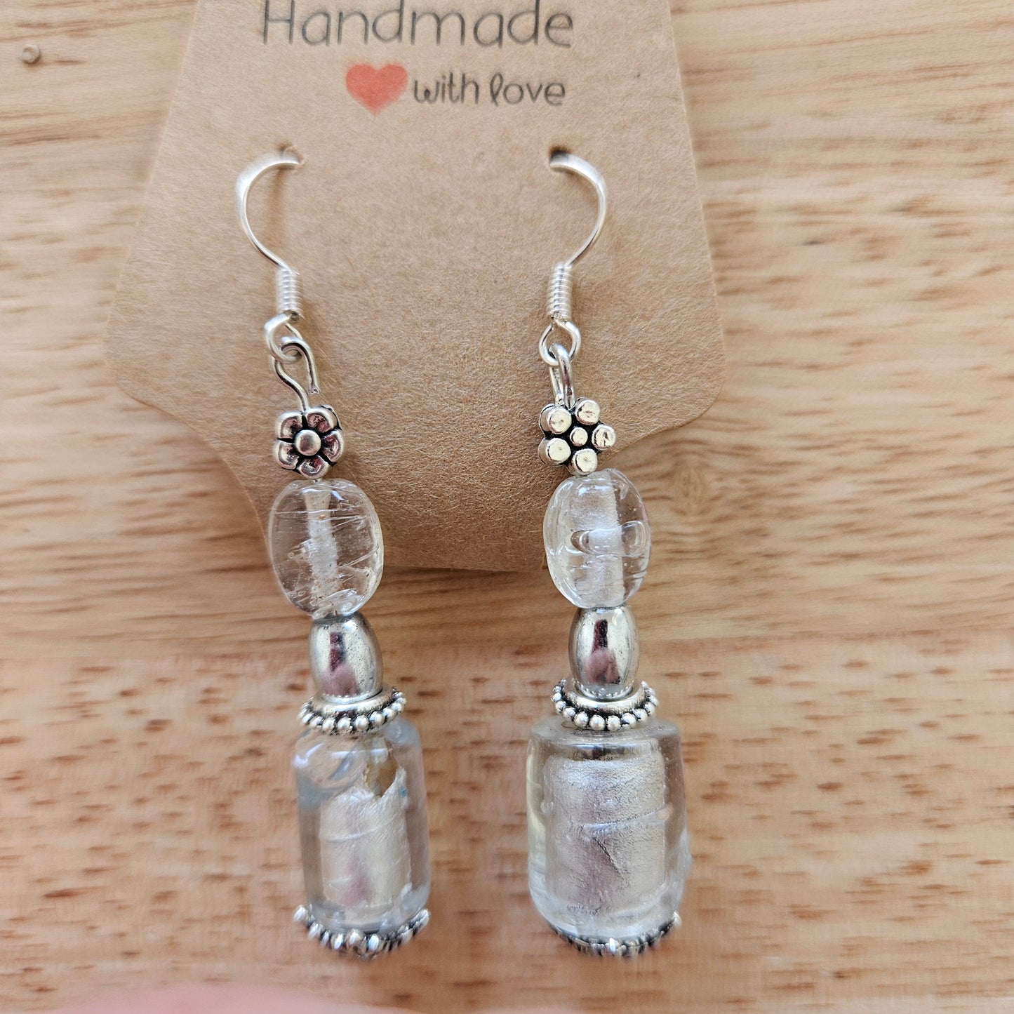 Earrings - Glass & Ceramic Treasures - Handmade Indian Glass Beads - Crystal Clear