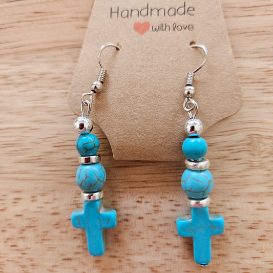 Earrings - Gemstone Glow Earrings -  Turquoise Cross