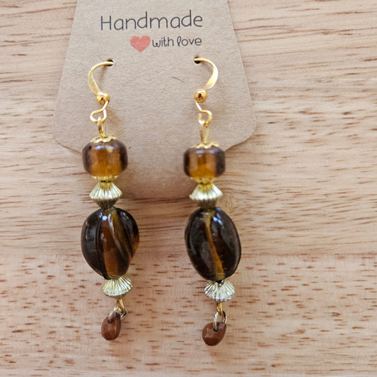 Earrings - Glass & Ceramic Treasures - Handmade Indian Glass Beads -Amber