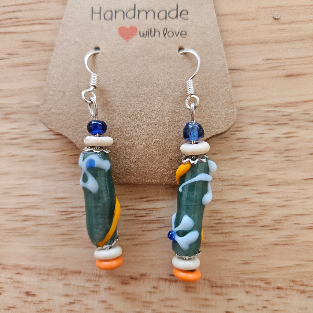 Earrings - Glass Beads -Blue Orange