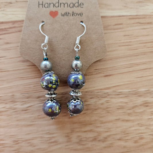 Earrings - Glass & Ceramic Treasures - Handmade Indian Glass Beads -Purple Blue