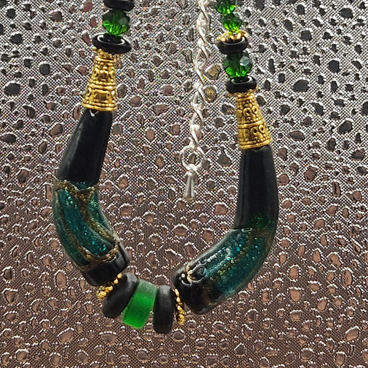 Bracelet - Unique Handmade Bracelets - Green and Gold Handmade glass